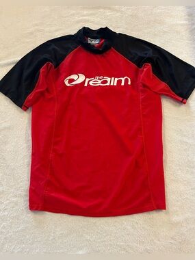Realm Red Black Poly Spandex Short Sleeve Crew Neck T-Shirt Stretch Top Size XL
